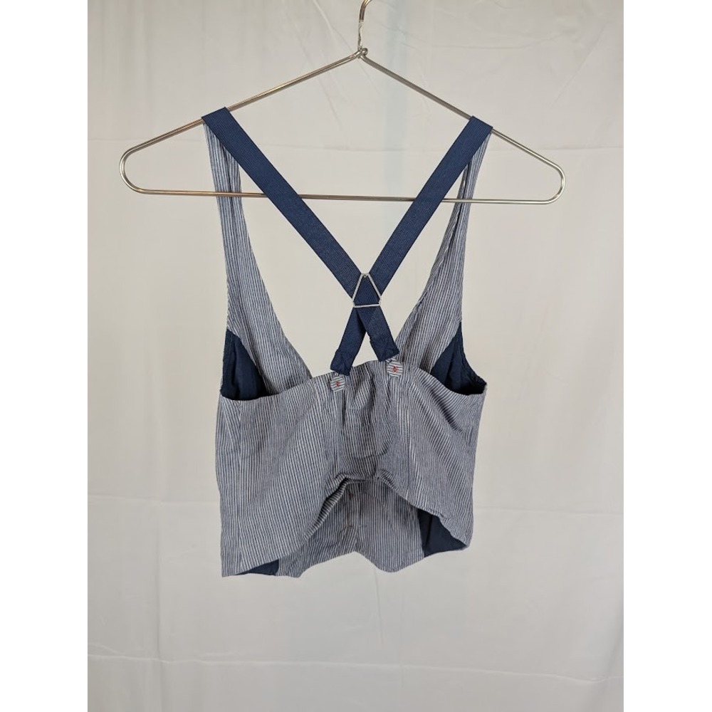 Maurices Blue Pinstripe Cropped Vest Small Crisscross Back Polka Dot Lining - Picture 8 of 10